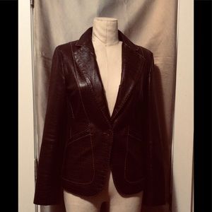 Woman’s Cache Croco Embossed Brown Leather Blazer Style Jacket Sz.4